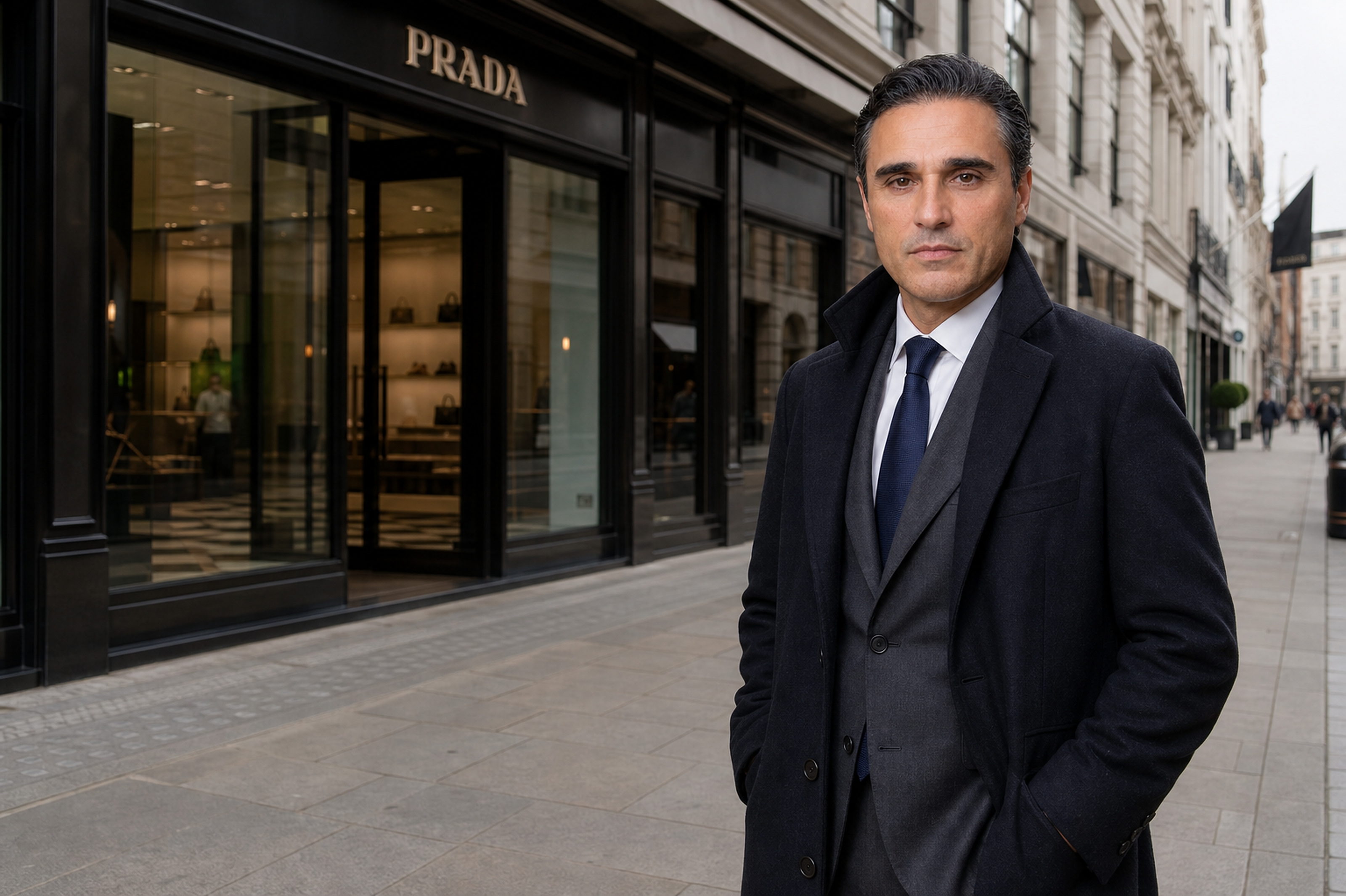 Aldo Attanasio d'Aponte outside the Prada store on Old Bond Street